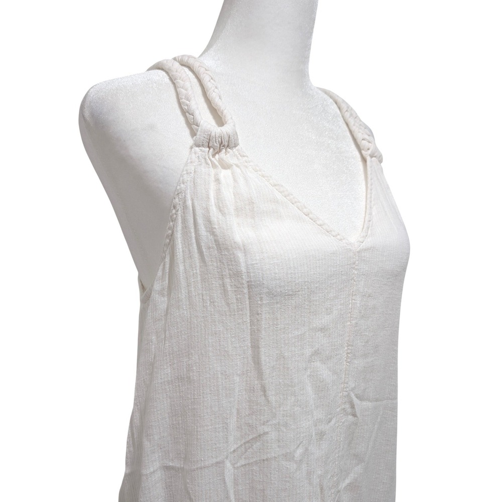 Tahari Ivory Linen Blend Braided Strap V-Neck Cover up Resort Beach Dress Small